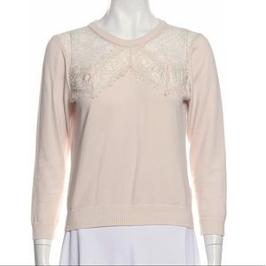 Karen Millen crew neck sweater, pastel pink w lace detailing, size L